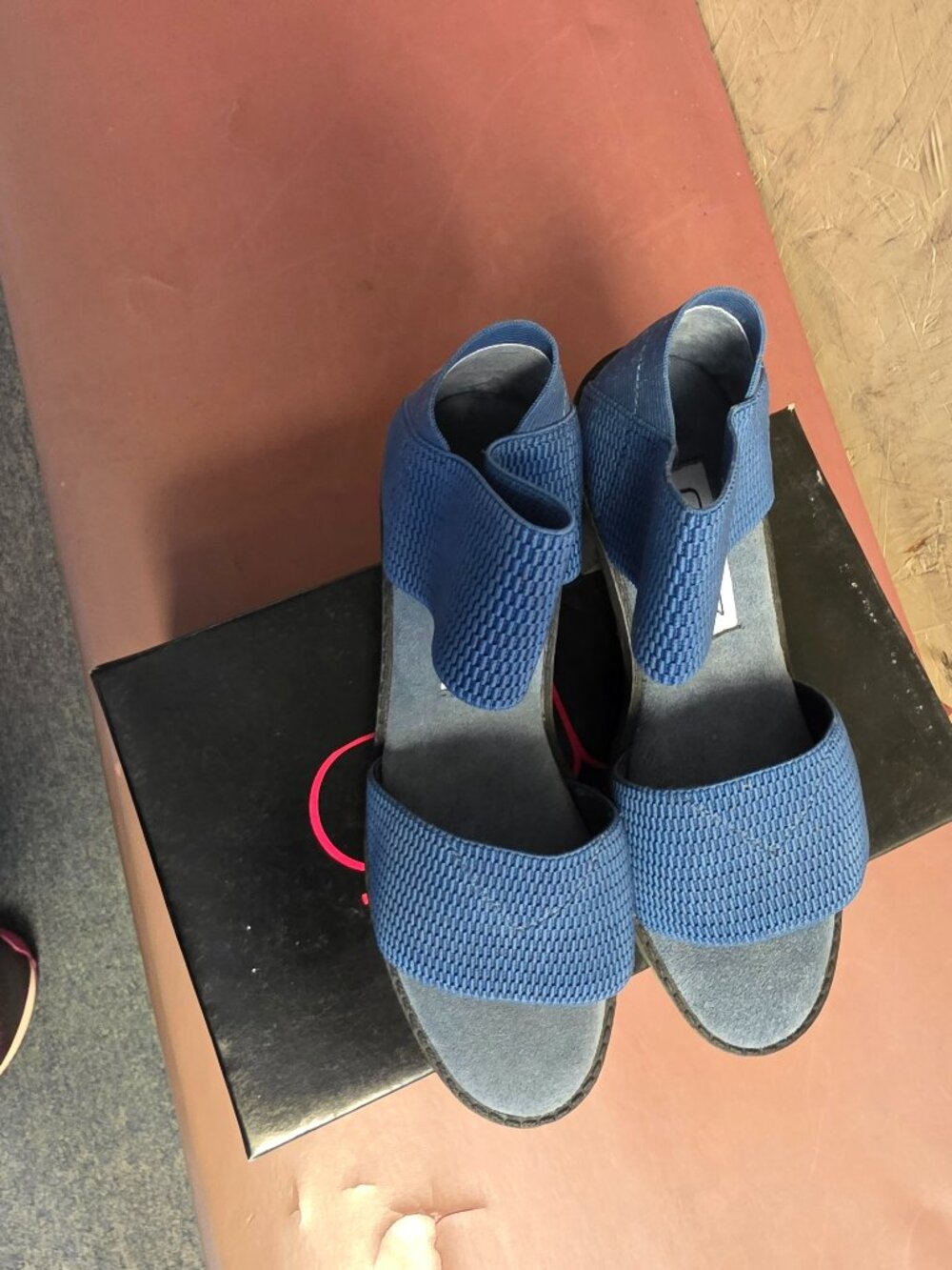 Womens Denim Blue Stretchy Sandals With Chunky Heel 6 6.5 8
